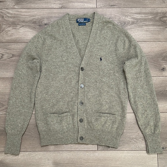 Polo Ralph Lauren Lambs Wool Button Up Cardigan Sweater Green Size Small
